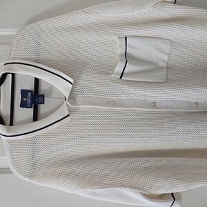 STAFFORD BRAND MEN'S CREAM SHORT SLEEVES FRONT BUTTON SWEATER SIZE XXL